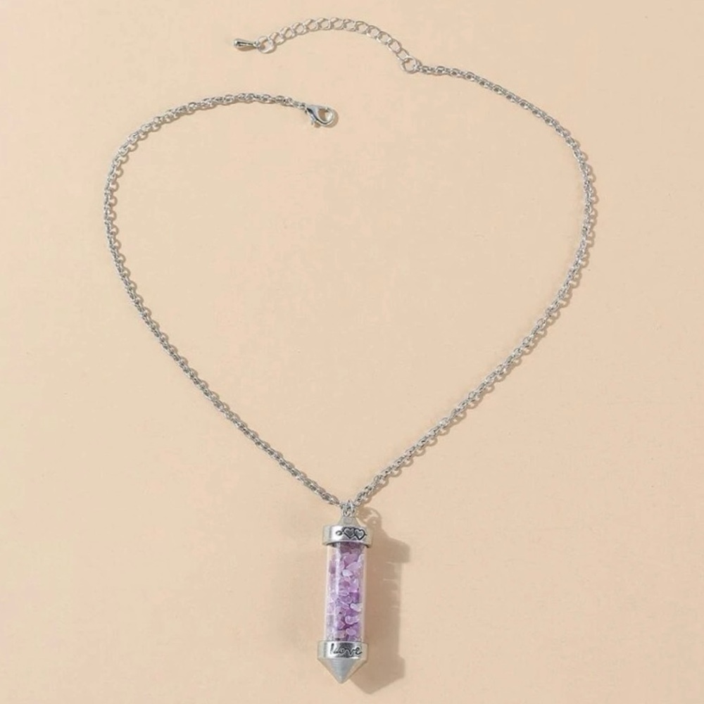 Amethyst Love Vial Tiny Lavender Float Stone Engrave Bottle Chakra Heart Pendant - Picture 14 of 16